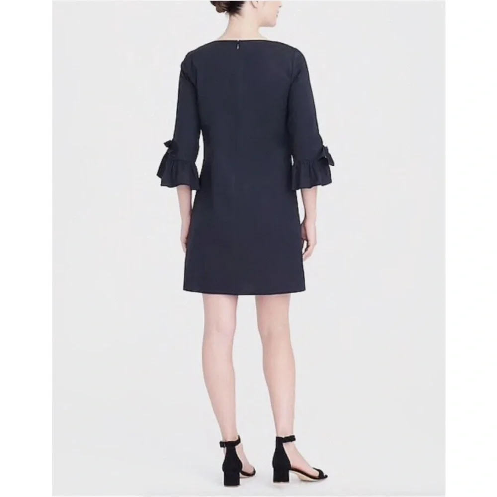 J. Crew Factory black ruffle bell sleeve w tie v-neck shift dress back zip